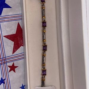 Silver and gold bracelet with purple stones